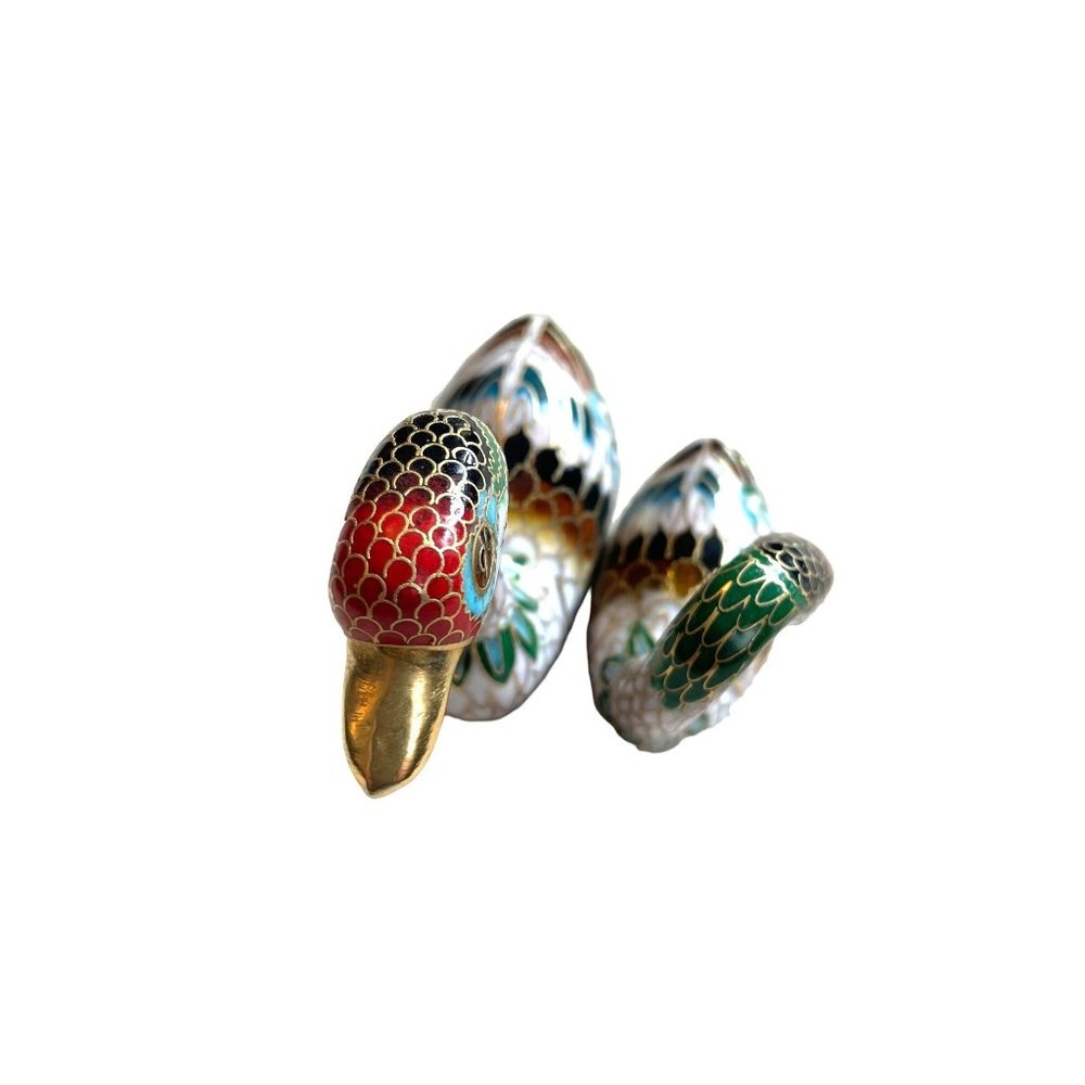Vintage Cloisonne Enamel Pair of Ducks Figurine Vibrant Colors Water Fowl - Picture 6 of 8